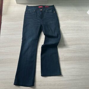 Guess jeans, mid rise bootcut. Dark wash denim.